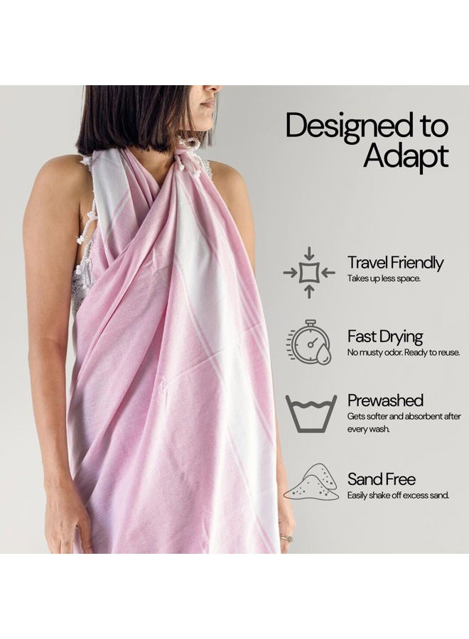 Salt Earth Cotton Turkish Beach Towel, Bath Towels Set of 4 Large, Towels for Bathroom, Beach Essentials, Gym Towels, Quick Dry Towel for Shower, Lightweight, Large Bath Towels for All (Candy Pink) - Image 3