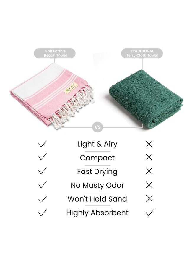 Salt Earth Cotton Turkish Beach Towel, Bath Towels Set of 4 Large, Towels for Bathroom, Beach Essentials, Gym Towels, Quick Dry Towel for Shower, Lightweight, Large Bath Towels for All (Candy Pink) - Image 4