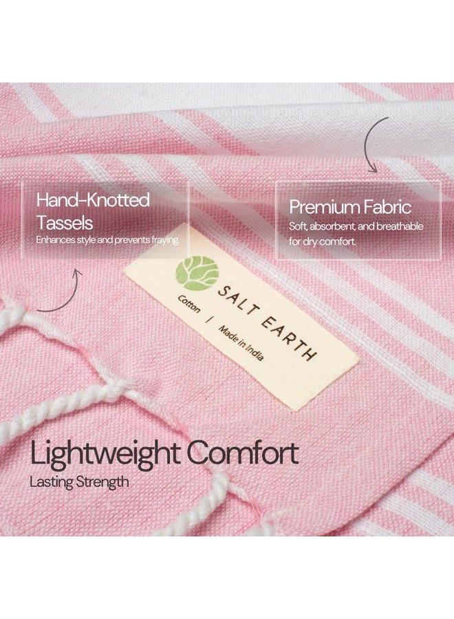 Salt Earth Cotton Turkish Beach Towel, Bath Towels Set of 4 Large, Towels for Bathroom, Beach Essentials, Gym Towels, Quick Dry Towel for Shower, Lightweight, Large Bath Towels for All (Candy Pink) - Image 2