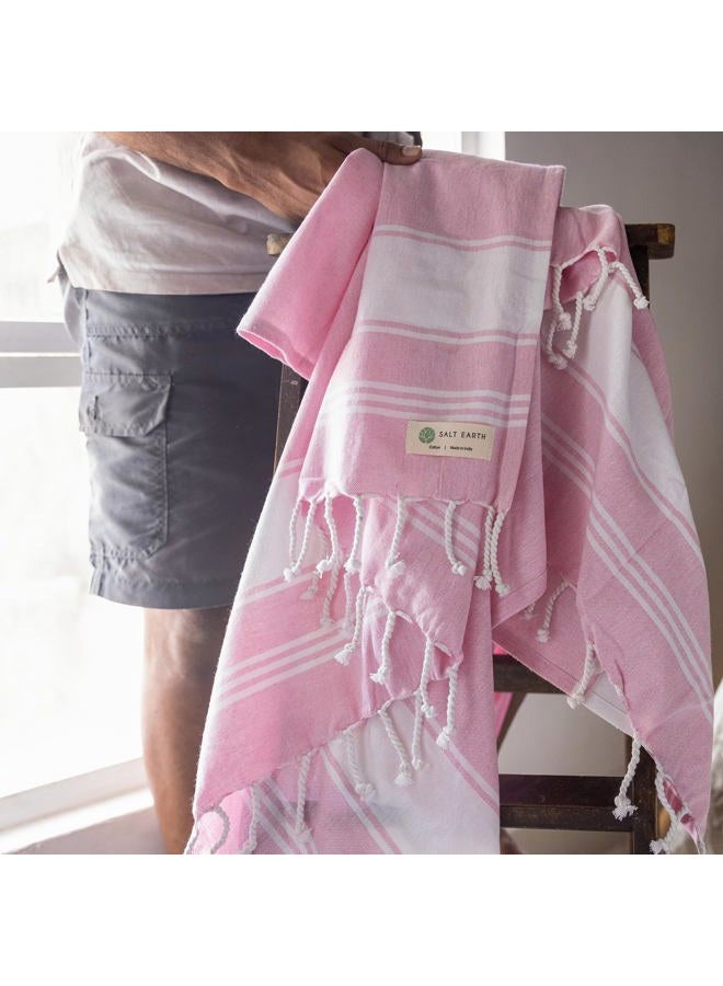 Salt Earth Cotton Turkish Beach Towel, Bath Towels Set of 4 Large, Towels for Bathroom, Beach Essentials, Gym Towels, Quick Dry Towel for Shower, Lightweight, Large Bath Towels for All (Candy Pink) - Image 5