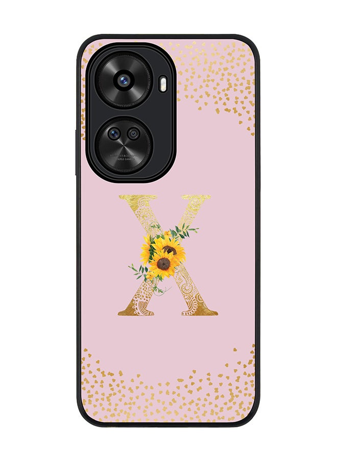 Stylizedd Rugged Black edge case for Huawei nova 12 SE / Huawei nova 11 SE 4G,Slim fit Cover Custom Monogram Initial Letter Floral Pattern Alphabet - X (Pink)  - Image 1