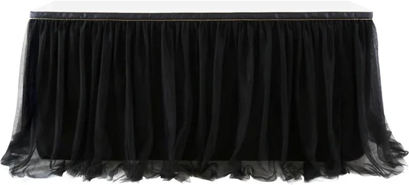 Party Table Skirt 4FT/6FT/9FT Purple Tulle Table Skirt Wedding Party Tableware Cloth Shower Gender Reveal Birthday(Black,6FT 77x183cm) - Image 1