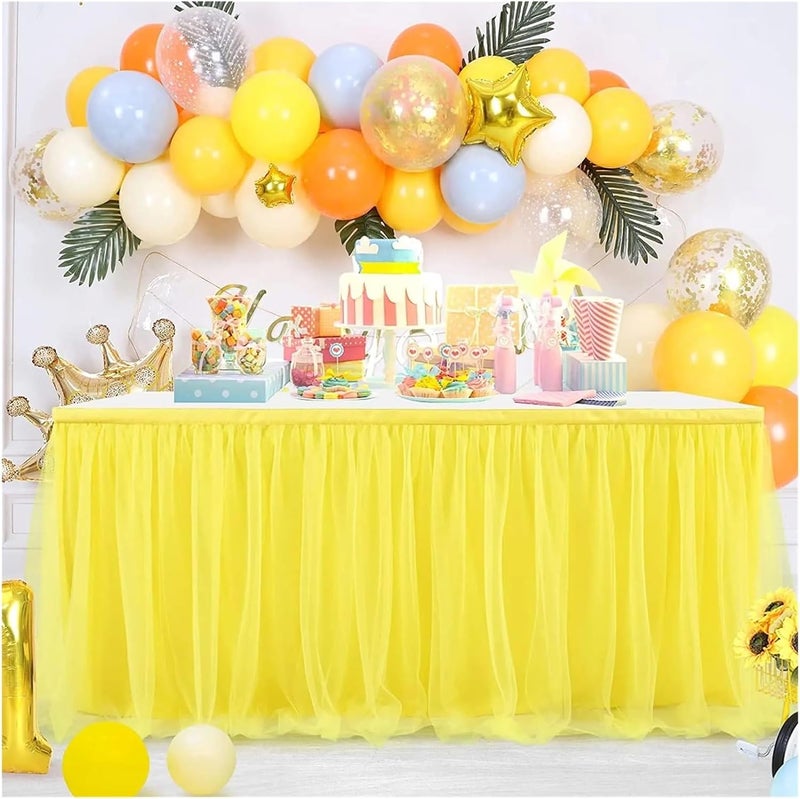 Party Table Skirt 4FT/6FT/9FT Purple Tulle Table Skirt Wedding Party Tableware Cloth Shower Gender Reveal Birthday(Black,6FT 77x183cm) - Image 3
