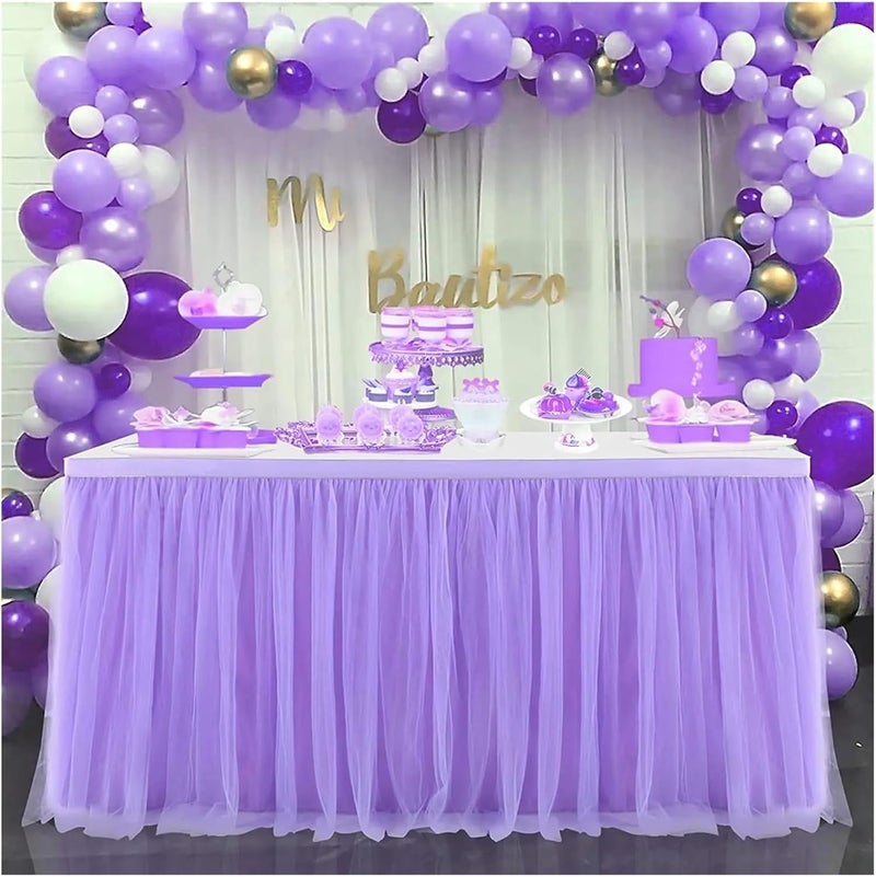 Party Table Skirt 4FT/6FT/9FT Purple Tulle Table Skirt Wedding Party Tableware Cloth Shower Gender Reveal Birthday(Black,6FT 77x183cm) - Image 2