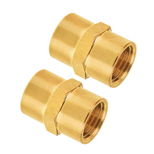 SUNGATOR 1/4 Inch Female Hex Couplings, 1/4'' NPT Female Brass Hex Nipple Adapters, 1/4'' Brass Pipe Extension Fittings for Air Line, Oil, Spigot, Gas (2 Pack) - Image 1