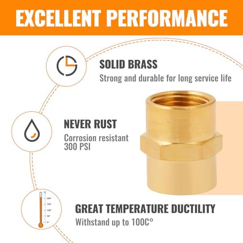 SUNGATOR 1/4 Inch Female Hex Couplings, 1/4'' NPT Female Brass Hex Nipple Adapters, 1/4'' Brass Pipe Extension Fittings for Air Line, Oil, Spigot, Gas (2 Pack) - Image 4