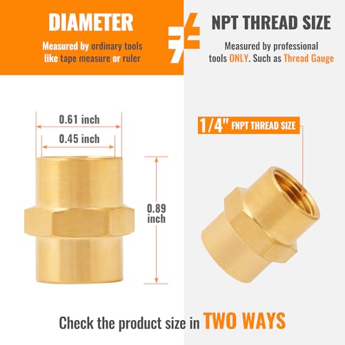 SUNGATOR 1/4 Inch Female Hex Couplings, 1/4'' NPT Female Brass Hex Nipple Adapters, 1/4'' Brass Pipe Extension Fittings for Air Line, Oil, Spigot, Gas (2 Pack) - Image 2