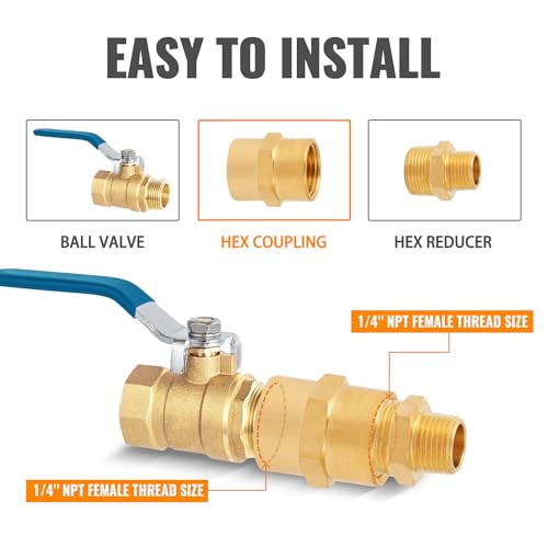 SUNGATOR 1/4 Inch Female Hex Couplings, 1/4'' NPT Female Brass Hex Nipple Adapters, 1/4'' Brass Pipe Extension Fittings for Air Line, Oil, Spigot, Gas (2 Pack) - Image 3