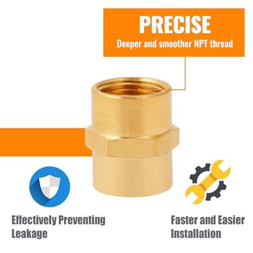 SUNGATOR 1/4 Inch Female Hex Couplings, 1/4'' NPT Female Brass Hex Nipple Adapters, 1/4'' Brass Pipe Extension Fittings for Air Line, Oil, Spigot, Gas (2 Pack) - Image 5