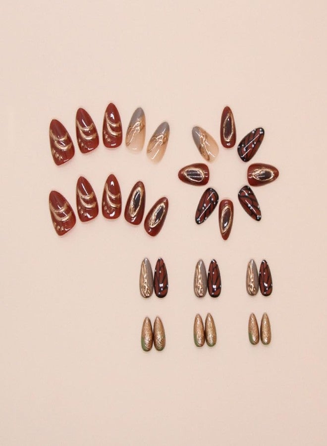 Hrnsnails Nail Press ons, Almond Press On Nails Short Fake Nails with Butterfly Lrregular Simplicity Manicure Design, Acrylic Artificial False Nails Press On Stick On Nails for Women-30Pcs - Image 4
