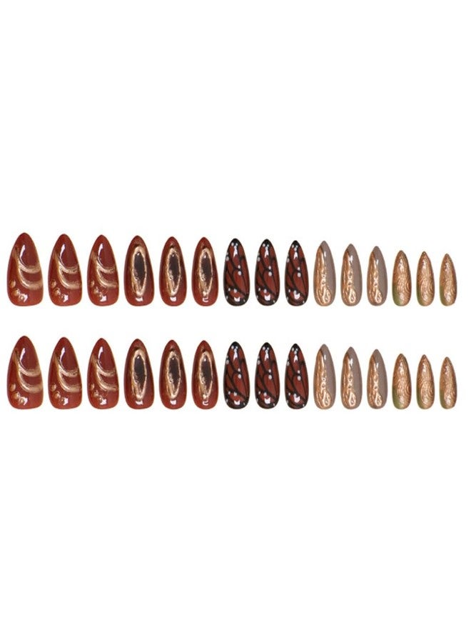 Hrnsnails Nail Press ons, Almond Press On Nails Short Fake Nails with Butterfly Lrregular Simplicity Manicure Design, Acrylic Artificial False Nails Press On Stick On Nails for Women-30Pcs - Image 5