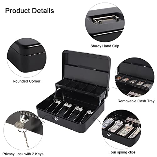 AARKRI SALES Steel Cash Box with Safe Key Lock | Tiered Money Coin Tray and Bill Slots | Portable and Compact | 2 Keys | Cash Box with Money Tray and Combination Lock Metal - Image 2