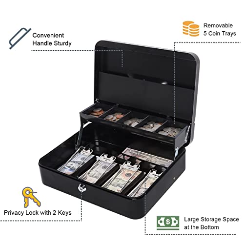 AARKRI SALES Steel Cash Box with Safe Key Lock | Tiered Money Coin Tray and Bill Slots | Portable and Compact | 2 Keys | Cash Box with Money Tray and Combination Lock Metal - Image 5