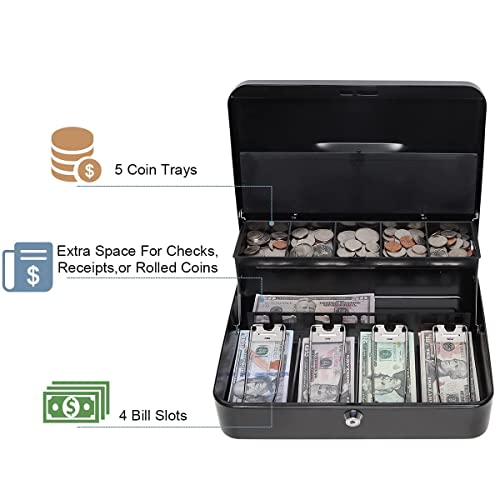AARKRI SALES Steel Cash Box with Safe Key Lock | Tiered Money Coin Tray and Bill Slots | Portable and Compact | 2 Keys | Cash Box with Money Tray and Combination Lock Metal - Image 4