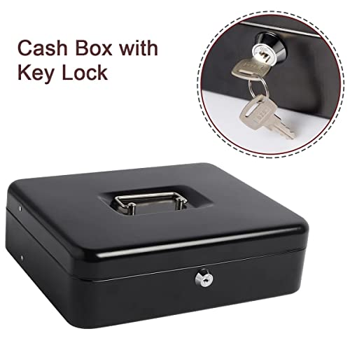 AARKRI SALES Steel Cash Box with Safe Key Lock | Tiered Money Coin Tray and Bill Slots | Portable and Compact | 2 Keys | Cash Box with Money Tray and Combination Lock Metal - Image 3