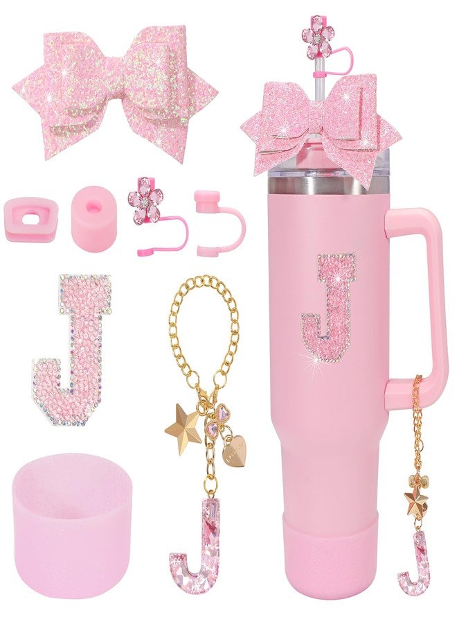 Coiris مجموعة ملحقات كأس ستانلي 8 قطع من كويريس مع حروف وأقواس وردية لكؤوس 40 أونصة و30 أونصة، ملحقات وأقواس لكؤوس التمبلر مع مجموعة ملحقات كأس ستانلي باللون الوردي الساخن (TZ0001-Pink J) - Image 1