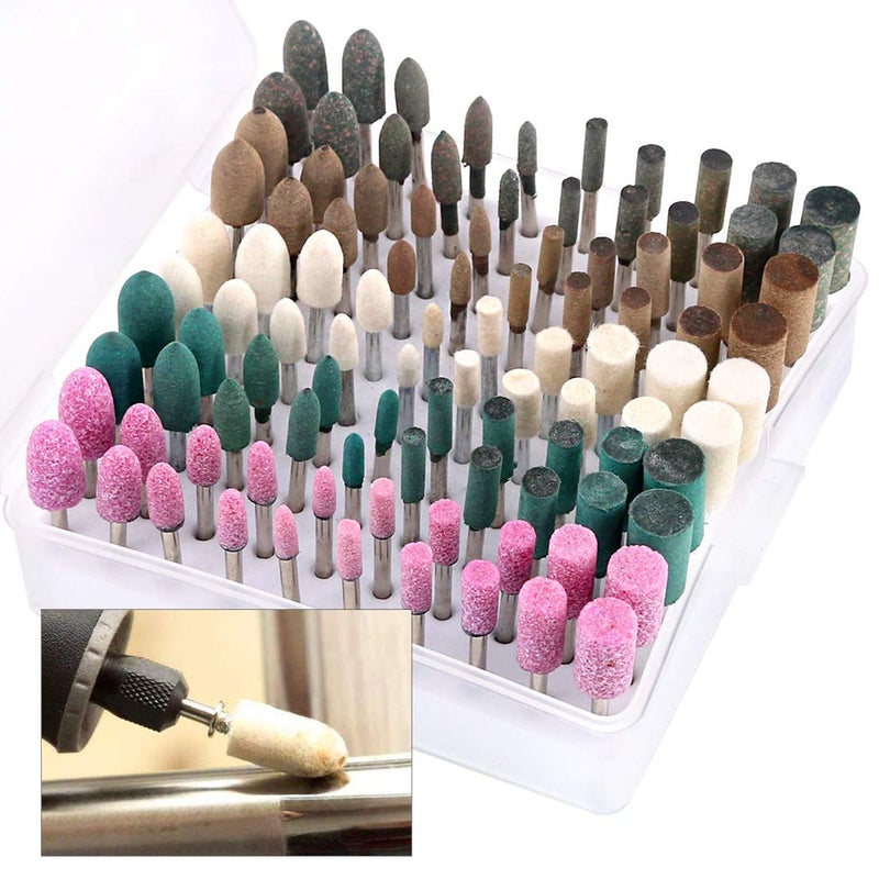 Keadic 100Pcs Rotary Grinding Stone Bits Set Felt Polishing Buffing Wheel for Dremel Rotary Tool Shank Abrasive Mounted Stone Grinding Bits Abrasive Mounted Stone Sharpening Bit Set for Polishing