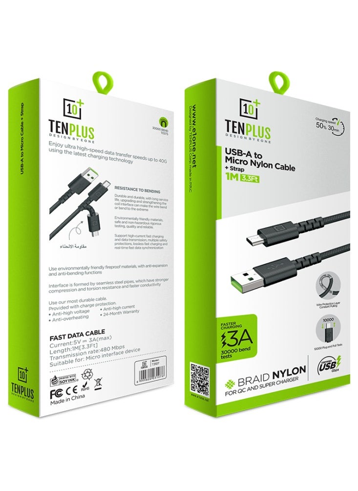 tenplus Product Title (English): TENPLUS V8 NILONG Charging Cable – Durable Micro USB Cable 