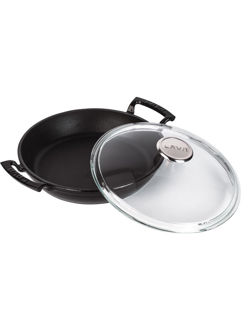 Lava Casting Round Pan with Glass Lid Cast Iron Monolithic Double Handle Diameter (Ø) 24cm. - Black  - Image 3