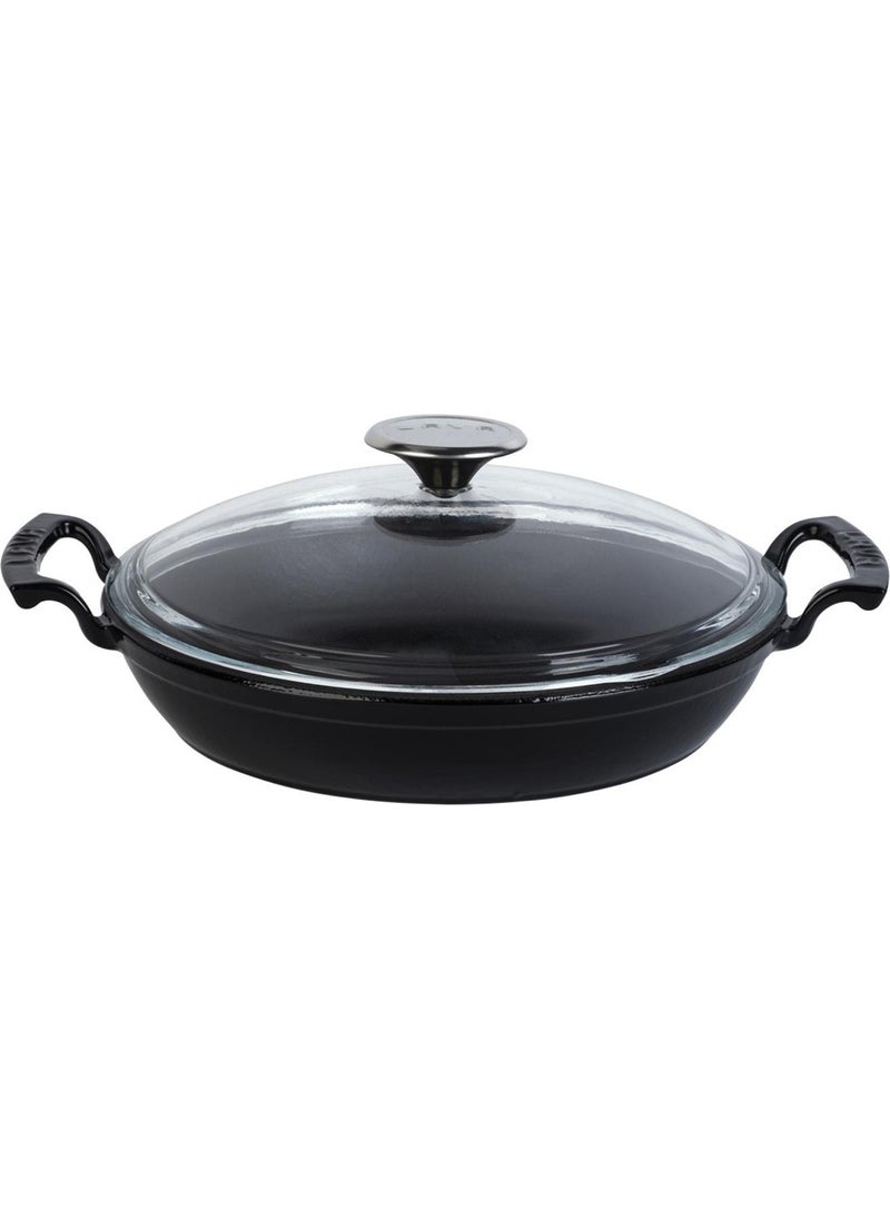 Lava Casting Round Pan with Glass Lid Cast Iron Monolithic Double Handle Diameter (Ø) 24cm. - Black  - Image 1