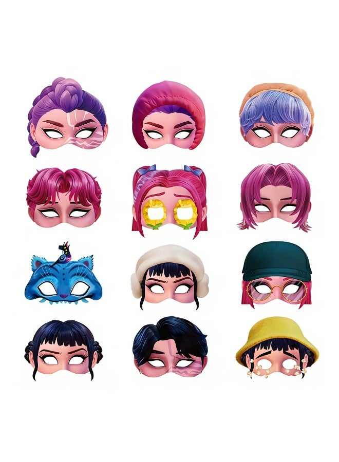 ILovhaprty KPop Demon Hunters Paper Masks for Kids & Teens Party – 12pcs Neon Concert Masks for Birthday Party Favors Dress-Up Photo Booth Props Classroom Events & K-Pop Themed Celebrations for KPop Demon Hunters Party Decorations - Image 1