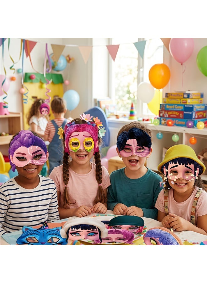 ILovhaprty KPop Demon Hunters Paper Masks for Kids & Teens Party – 12pcs Neon Concert Masks for Birthday Party Favors Dress-Up Photo Booth Props Classroom Events & K-Pop Themed Celebrations for KPop Demon Hunters Party Decorations - Image 5