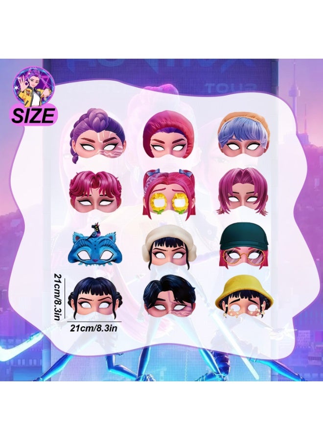 ILovhaprty KPop Demon Hunters Paper Masks for Kids & Teens Party – 12pcs Neon Concert Masks for Birthday Party Favors Dress-Up Photo Booth Props Classroom Events & K-Pop Themed Celebrations for KPop Demon Hunters Party Decorations - Image 3
