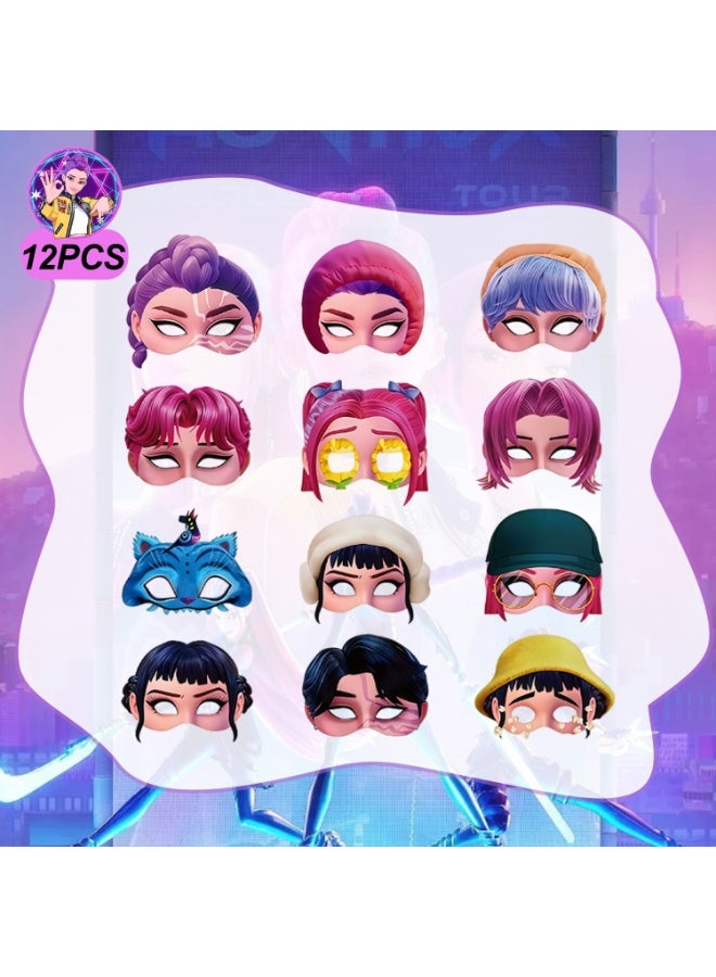 ILovhaprty KPop Demon Hunters Paper Masks for Kids & Teens Party – 12pcs Neon Concert Masks for Birthday Party Favors Dress-Up Photo Booth Props Classroom Events & K-Pop Themed Celebrations for KPop Demon Hunters Party Decorations - Image 2