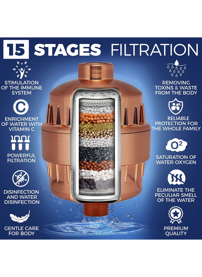 ORILEY ORILEY 15 Stage Shower Filter Tap Hard Water Softener with Replaceable MultiStage Cartridge Activated Carbon for Chlorine Removal Skin Hair Conditioning 1 Pc  - Image 2