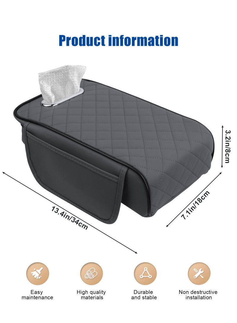 HomarKet car center console armrest  Car Armrest Box Padding Wave Embroidery PU Leather Center Console Cover Design Interior  car armrest  car accessories  car seat cover (GREY-S With Tissue) - Image 2