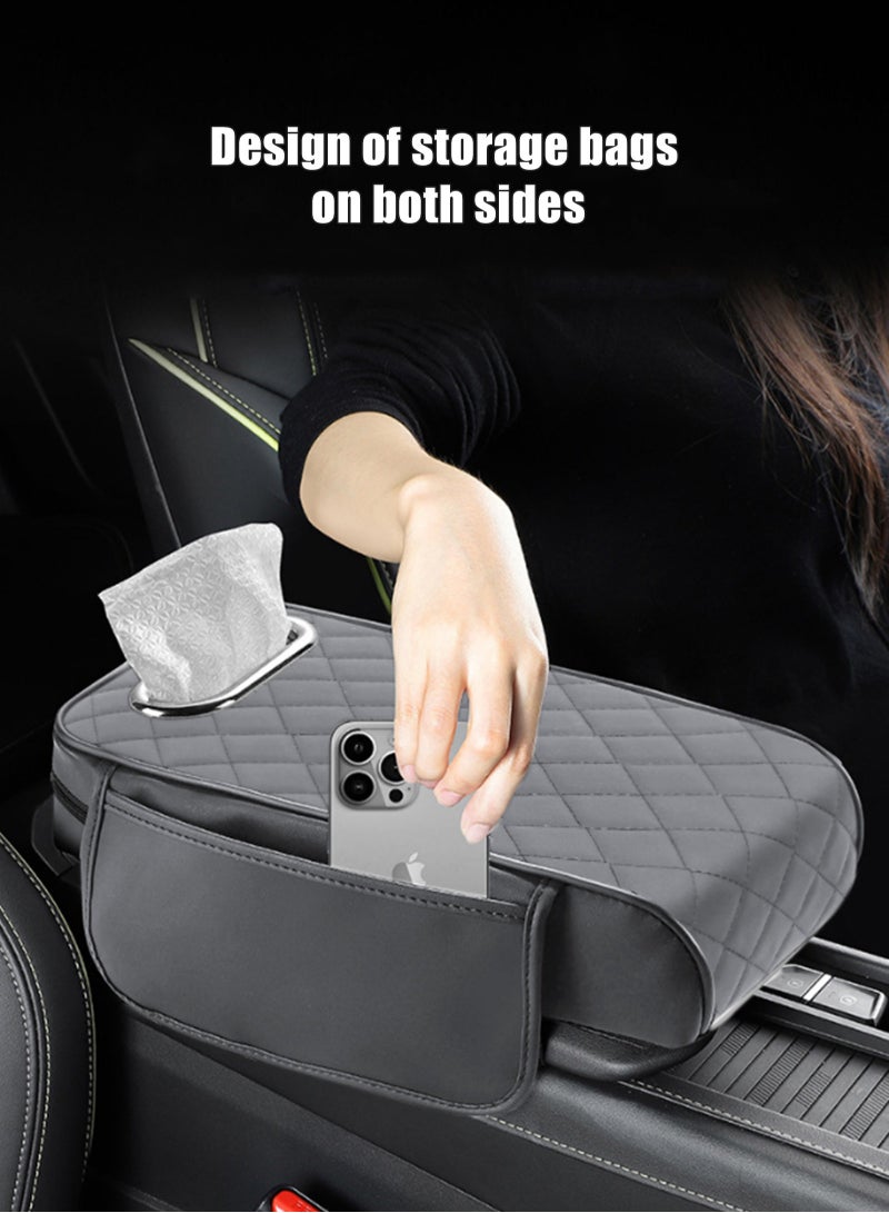 HomarKet car center console armrest  Car Armrest Box Padding Wave Embroidery PU Leather Center Console Cover Design Interior  car armrest  car accessories  car seat cover (GREY-S With Tissue) - Image 5