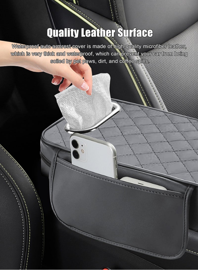 HomarKet car center console armrest  Car Armrest Box Padding Wave Embroidery PU Leather Center Console Cover Design Interior  car armrest  car accessories  car seat cover (GREY-S With Tissue) - Image 4
