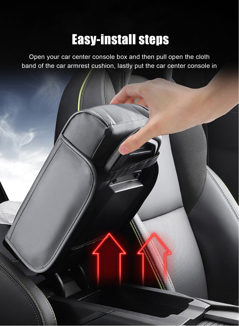 HomarKet car center console armrest  Car Armrest Box Padding Wave Embroidery PU Leather Center Console Cover Design Interior  car armrest  car accessories  car seat cover (GREY-S With Tissue) - Image 3