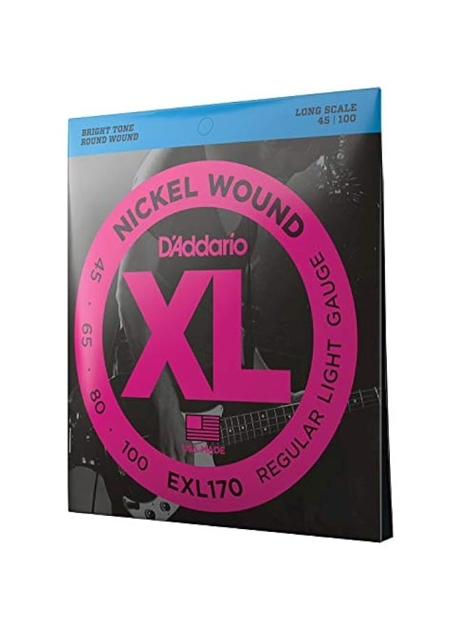 D'Addario XL Nickel Bass Strings - EXL170 - 45-100 Regular Light for 4-String Bass Guitars, Perfect Intonation and Feel  - Image 1
