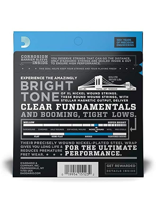 D'Addario XL Nickel Bass Strings - EXL170 - 45-100 Regular Light for 4-String Bass Guitars, Perfect Intonation and Feel  - Image 2