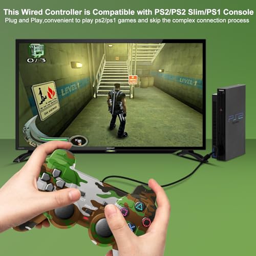 HaeBorl PS2 Controller, 2 Pack Wired Controller for PS2/PS2 Slim/PS1, Replacement Wired Controller Compatible with PS2, Dual Vibration & Stable Signal - Image 4