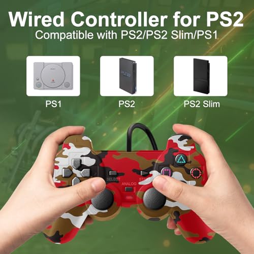HaeBorl PS2 Controller, 2 Pack Wired Controller for PS2/PS2 Slim/PS1, Replacement Wired Controller Compatible with PS2, Dual Vibration & Stable Signal - Image 2