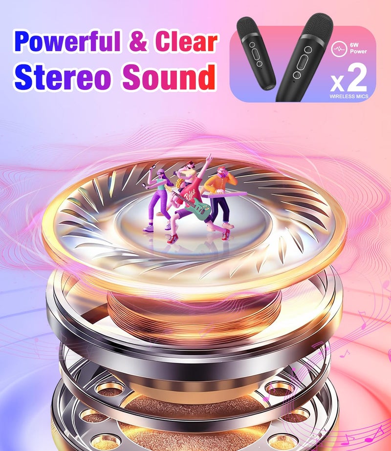 Pxzvd Mini Karaoke Machine, Portable Bluetooth Speaker with 2 Wireless Microphones for Kids & Adults, Karaoke Microphone with LED Lights, Gifts for Girls & Boys - Image 2