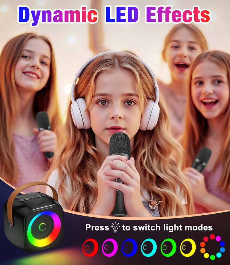 Pxzvd Mini Karaoke Machine, Portable Bluetooth Speaker with 2 Wireless Microphones for Kids & Adults, Karaoke Microphone with LED Lights, Gifts for Girls & Boys - Image 4