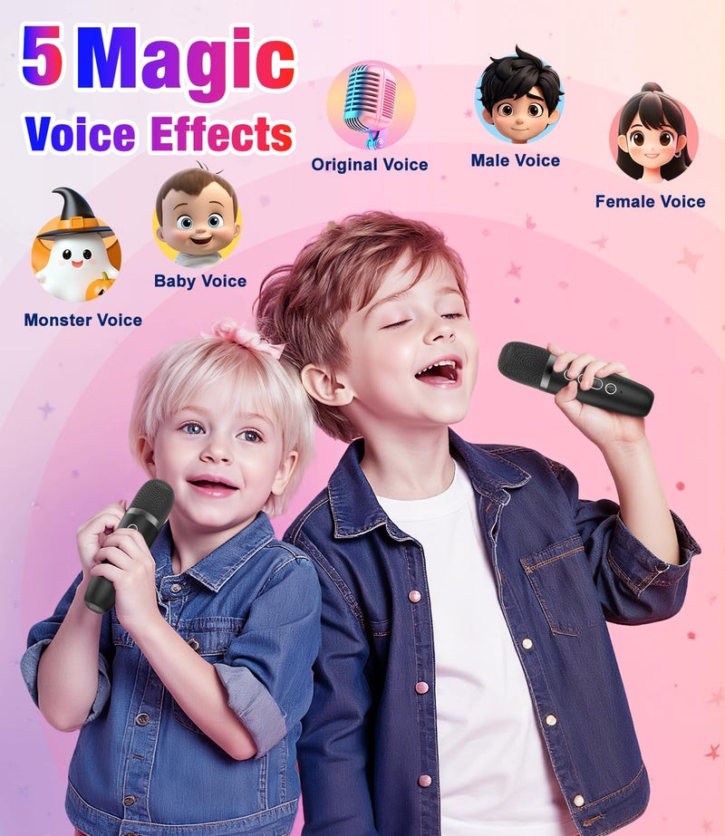 Pxzvd Mini Karaoke Machine, Portable Bluetooth Speaker with 2 Wireless Microphones for Kids & Adults, Karaoke Microphone with LED Lights, Gifts for Girls & Boys - Image 3