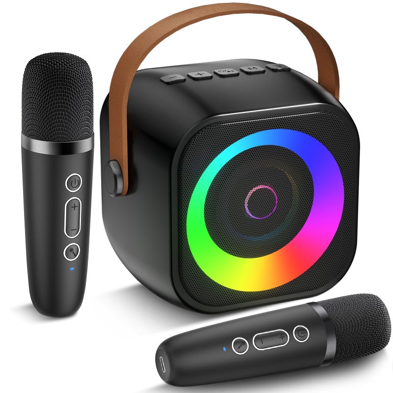 Pxzvd Mini Karaoke Machine, Portable Bluetooth Speaker with 2 Wireless Microphones for Kids & Adults, Karaoke Microphone with LED Lights, Gifts for Girls & Boys - Image 1