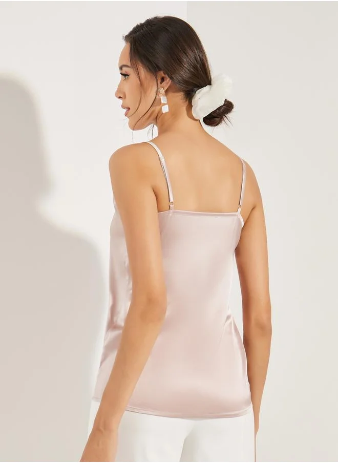 ستايلي Solid Satin Cami with Adjustable Strap