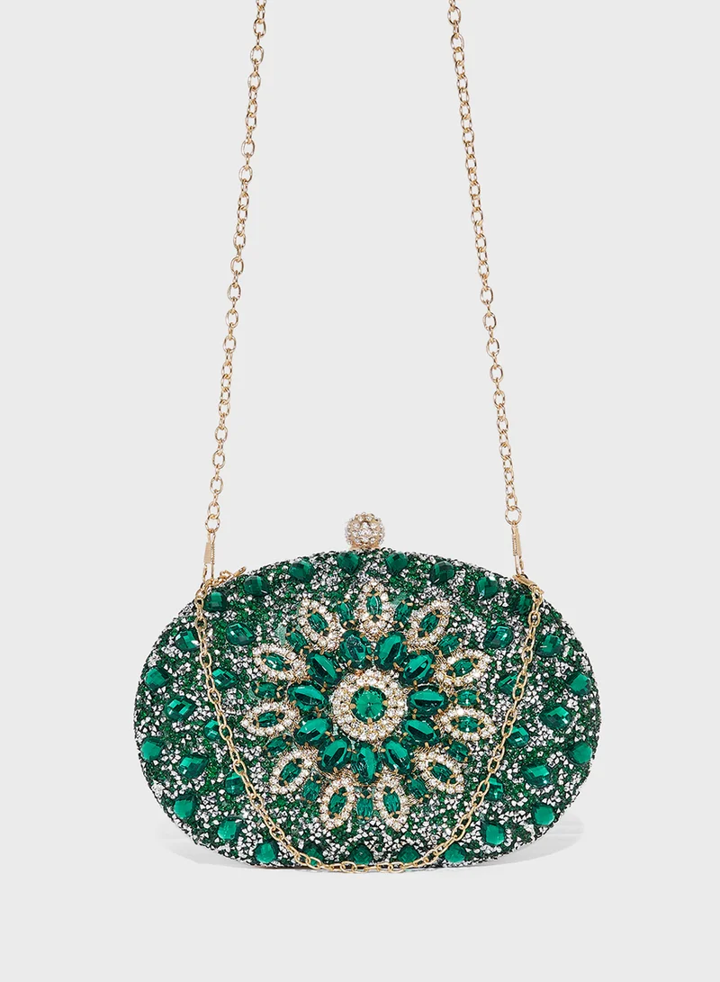 Khizana Diamante Jeweled Oval Frame Clutch Bag