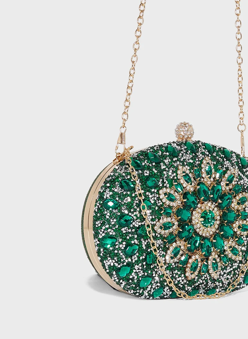 Khizana Diamante Jeweled Oval Frame Clutch Bag