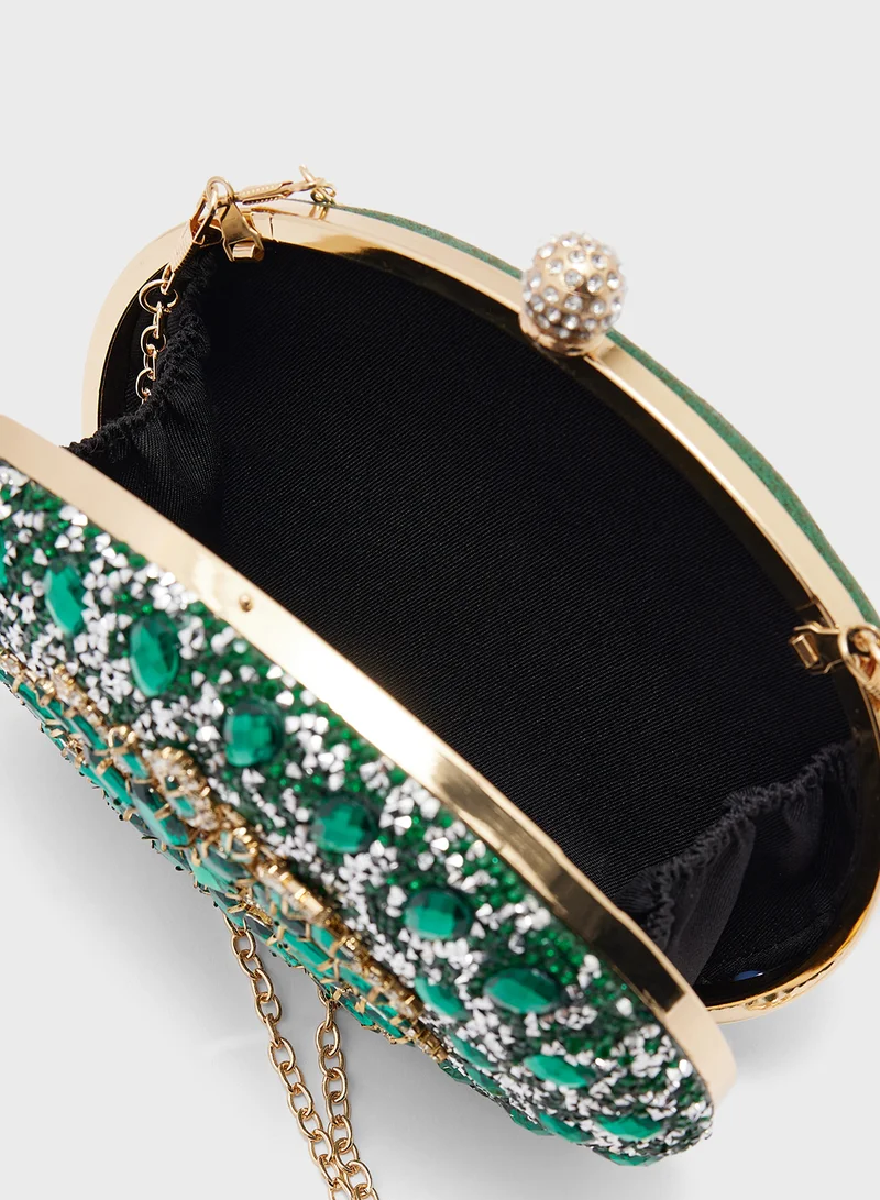 Khizana Diamante Jeweled Oval Frame Clutch Bag
