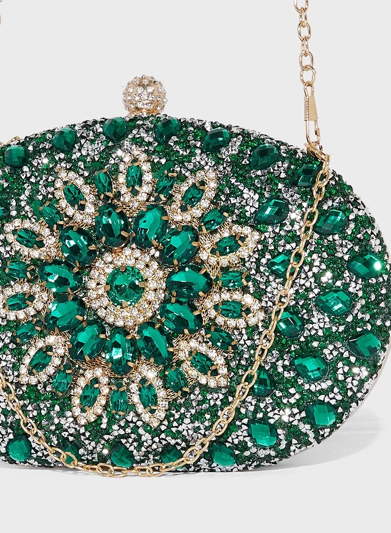 Khizana Diamante Jeweled Oval Frame Clutch Bag