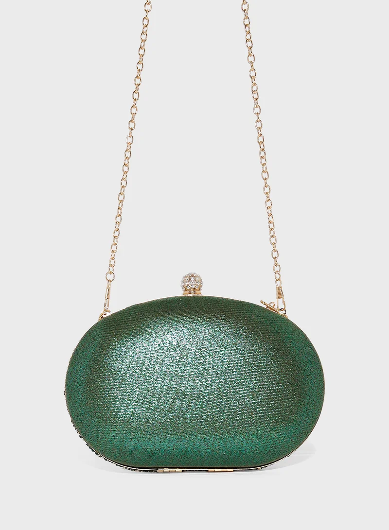 Khizana Diamante Jeweled Oval Frame Clutch Bag