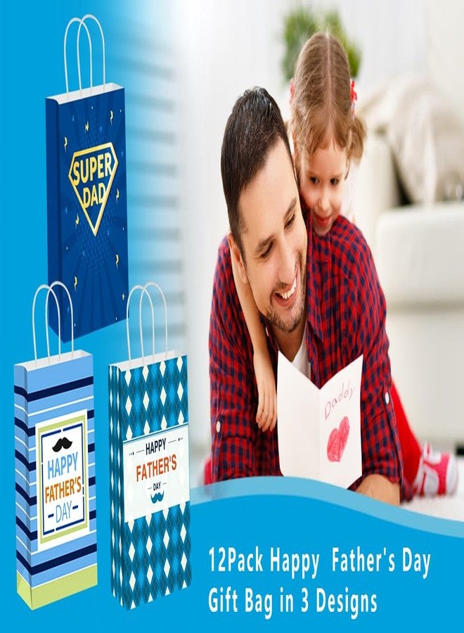 JUESMOS 12PCS Fathers Day Gift Bag 8.3" Medium Happy Father's Day Gift Bag with Handle Super Dad Paper Treat Goodie Bags Fathers Paper Bag for Dad Daddy Stepdad Fathers Day Party Decorations - Image 2