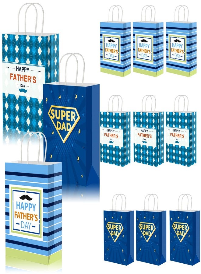 JUESMOS 12PCS Fathers Day Gift Bag 8.3" Medium Happy Father's Day Gift Bag with Handle Super Dad Paper Treat Goodie Bags Fathers Paper Bag for Dad Daddy Stepdad Fathers Day Party Decorations - Image 1