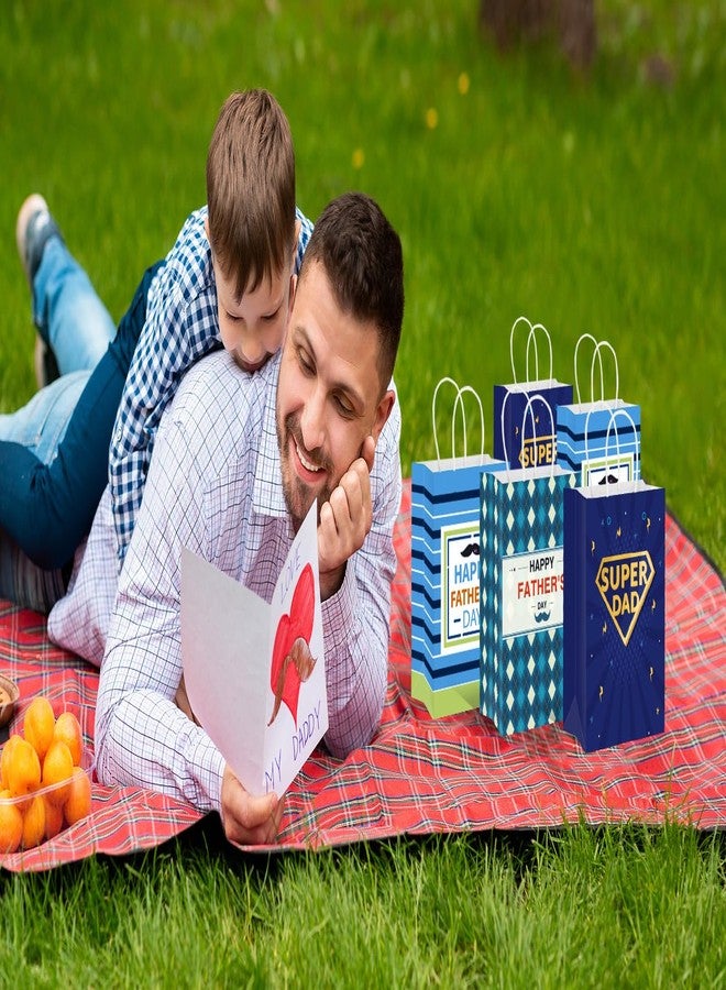 JUESMOS 12PCS Fathers Day Gift Bag 8.3" Medium Happy Father's Day Gift Bag with Handle Super Dad Paper Treat Goodie Bags Fathers Paper Bag for Dad Daddy Stepdad Fathers Day Party Decorations - Image 3